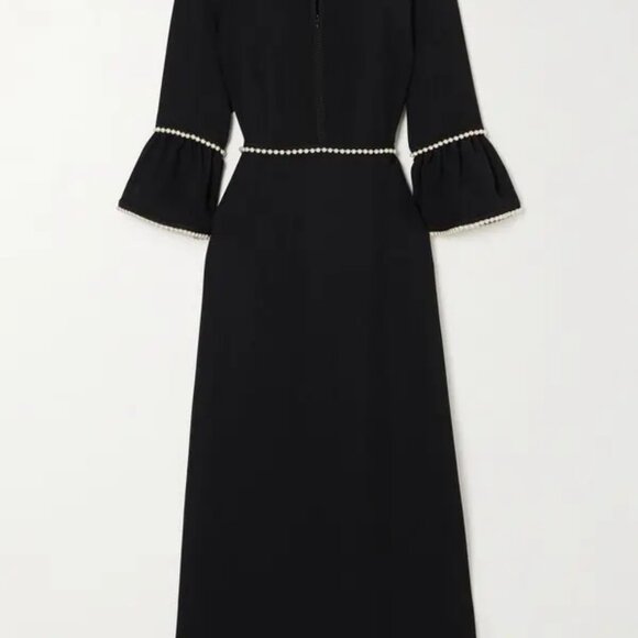 NEW ANDREW GN Faux Pearl-Embellished Crepe Midi Dress Black Size 12 - Picture 4 of 9